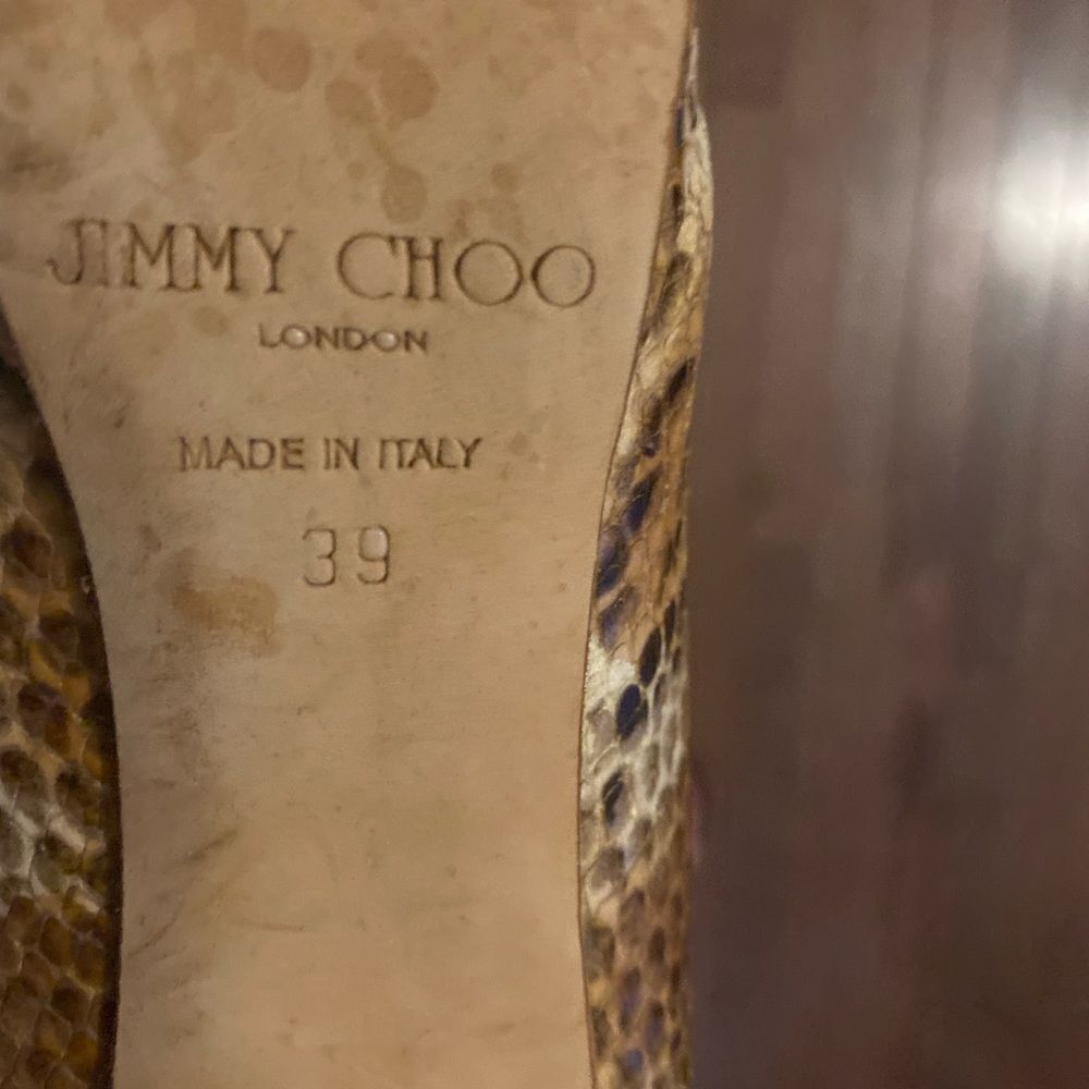 Jimmy Choo Two Tone Embossed Python Leather Platform Pumps - Picture 11 of 12